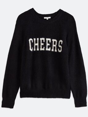 Z Supply Lizzy Sweater in Black l Crewneck Sweater with White "CHEERS" Graphic